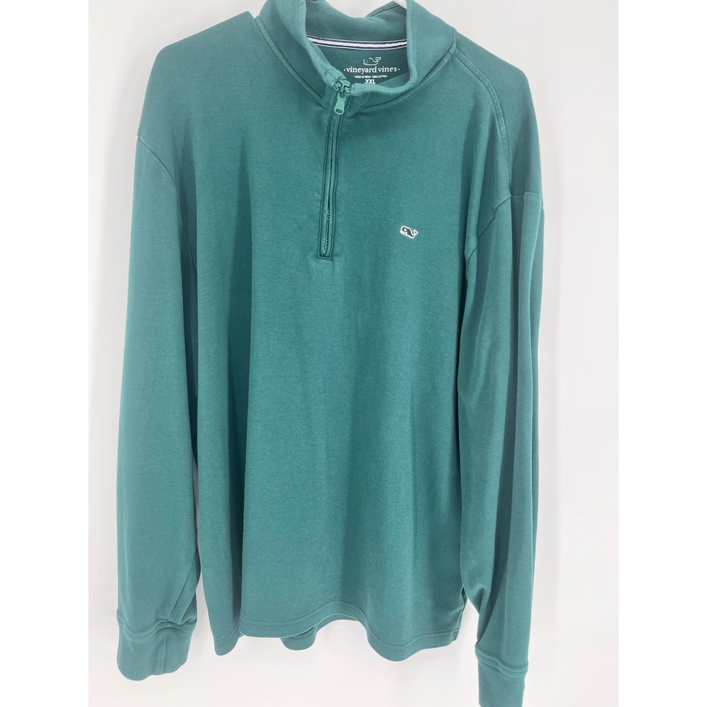 VINEYARD VINES Quarter Zip Pullover Mens XXL Green Cotton Whale Logo Golf Preppy